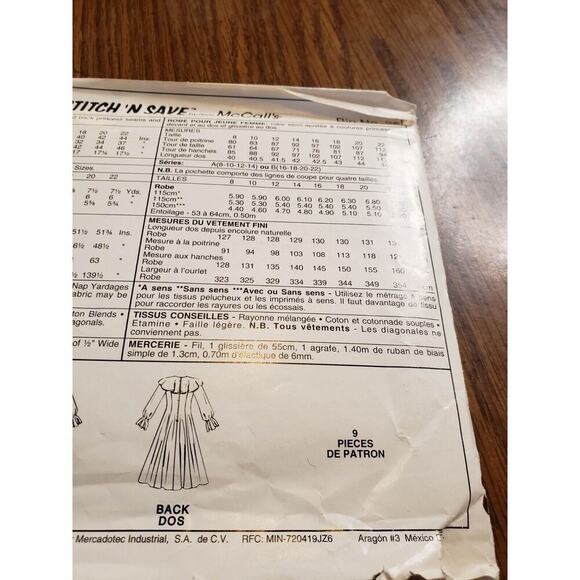 McCall's Easy Stitch 'n Save 7390 Flared Dress Misses 16-22 Pattern Uncut - Picture 4 of 5